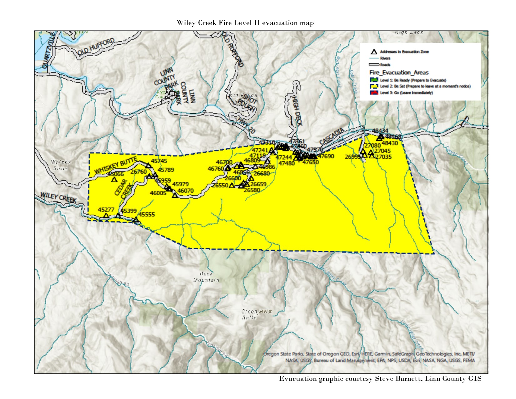 Wiley Creek Fire moves to Level II evacuation Linn County Oregon