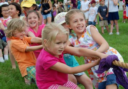 Children playing tug-o-war