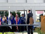Trumpeter Jackson Hayzlett performing National Anthem with Grand Ronde Native American Honor Guard
