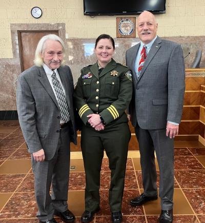 Linn County Clerk Steve Druckenmiller, Sheriff Michelle Duncan and Commissioner Will Tucker. 