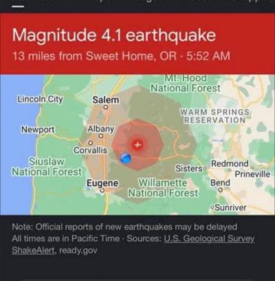 Lacomb area earthquake