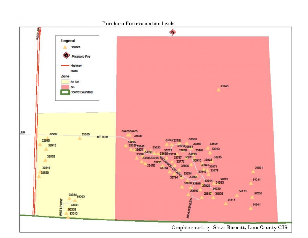 Priceboro Fire evacuation map  Linn County Oregon