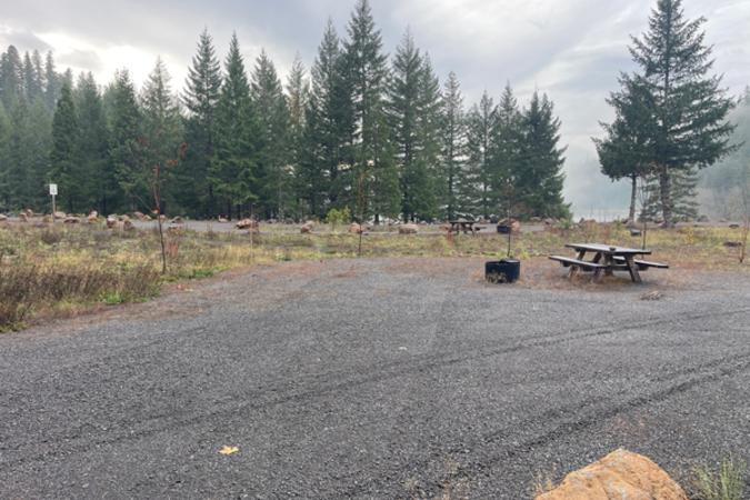 Large pull-through site with gravel road